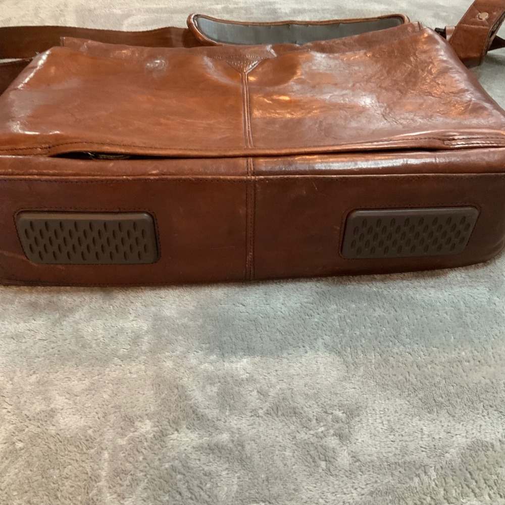 Johnston & Murphy Mens Brown Leather Messenger Bag Laptop Satchel Briefcase - Picture 6 of 11